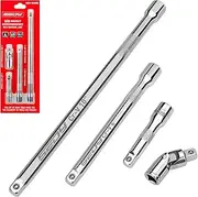 4-Piece 3/8" Drive Socket Extension Bar Set, Professional Socket Extension Set Include 3, 6, and 10 Inch Extensions and 3/8 Inch drive Universal Joint Sockets, Premium Cr-V Steel Construction