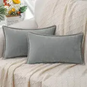 Chenille Soft Throw Pillow Covers 12x20 Set 20" x 12" (Pack of 2) Neutral Gray