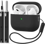 [Ljusmicker] for AirPods Pro 2 Case 2022/2023 with Cleaner Kit,Soft Silicone Protective Cover for Apple AirPods Pro 2nd Generation for Women Men,AirPods Pro Case with Lanyard-Black