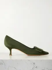 [Manolo Blahnik] Manolo Blahnik - Maysale 50 Buckled Suede Pumps - Army green - IT43 IT43 Green