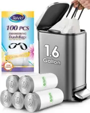 1.6 Gallon (Fit 5-6 Liter) 100 Counts Small Strong Drawstring Trash Bags Garbage
