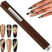 3 In 1 Nail Magnet, Multifunctional Cat Eye Gel Nail Polish Magnet with Octagonal Mahogany Shell Protective Cover for Cat Eye Nail Art Design (Black Walnut)