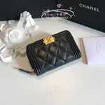 現貨二手 CHANEL 香奈兒 A80602 BOY 黑色羊皮 復古金釦/銀扣 拉鍊 零錢袋 信用卡 名片夾