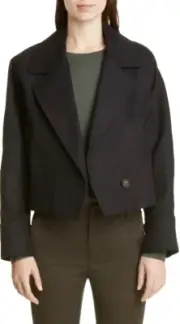 New Vince Womens Crop Blazer Jacket Cotton Linen Black Size Small
