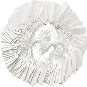 YQkangzhu 200 Pcs White Marking Tags - Writable Display Labels, Paper Jewelry Price Tags With String, Hang Tags for Craft Gift