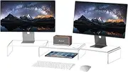 Acrylic Monitor Stand Riser,Dual Monitor Stand with Adjustable Length and Angle,3 Shelf with Anti-Slip Mat for Laptop, Computer, PC, Printer,TV Screen