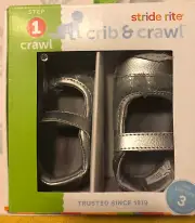 Stride Rite Crib and Crawl Shoes Silver Mary Jane Step 1 Crib 3 Months New