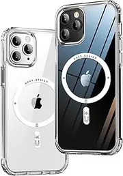 ONES Hard Hybrid Magnetic Case Compatible with iPhone 11 Pro Max Case MagSafe, Military Grade Protection, Shockproof Airbag, Scratch-Resistant, Qi Wireless Charging, Anti-Yellow Silicone Cover, Clear