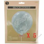 5 X CORAL CONFETTI BALLOONS ON STICK BOW CAKE TOPPER BIRTHDAY PARTY BABY SHOWER