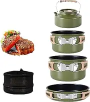 4 Camping Cookware Set, Outdoor Cooking Kit, Backpacking Cooking Set Pots, 1.1L Kettle, 3L Large Pot, 2L Small Pot, 1.5L Frying Pan, Storage Bag, Nesting Storage, Non-Stick Pan, for Outdoor Use