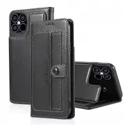 For Apple iPhone 12 Pro Case SupRShield Pro Luxury Wallet Leather Flip Magnetic Stand Case Cover (Black)