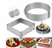 1-2pcs/set Cake Baking Mold Adjustable Mousse Ring Round&Square Stainless Steel