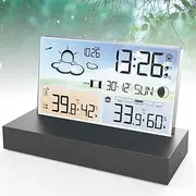 Wireless Weather Stations, Digital Weather Station with Large LCD Screen & Sensor, Radio Controlled Clock, Indoor Outdoor Temperature Thermometer, for Home Office