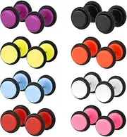 JewelrieShop 8 Pairs Assorted Stainless Steel Acrylic Cheaters Plugs Barbell Expander Screw Stud Earrings, 19 Gauge (01. 8 MM, 8 Colors)