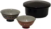 Hitsu: Far Infrared Ceramic Hitsu-kun & Bowl Set, Arita Ware OBI Geometric Crest Chazuke (Large) Chazuke