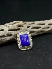 Handmade Native American Navajo Lapis Lazuli Sterling Silver Square Ring Size 6