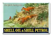 SHELL OIL GAS FOX HUNTING SCENE 18" HEAVY DUTY USA MADE METAL ADVERTISING SIGN