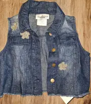 Rare Editions BLUE Girls Sz 6 Denim Vest W Buttons & Sequins, SM Pockets NWT