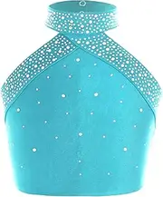 [RUNQHUI] Kids Girls Sparkle Rhinestones Dance Tops Halter Neck Sleeveless Gymnastic Vest Tank Top