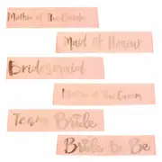 Mother Of Bride Pink With Rosegold Satin Bride Sash Bachelorette Sashes Bridal Shower Hen Night Wedding PARTY 10col