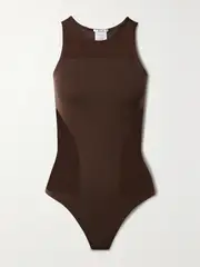 [Wolford] Wolford - + Net Sustain Mesh-paneled Stretch-jersey Bodysuit - Chocolate - x small x small Brown
