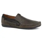 Olivier Men's openwork leather moccasins 0525 olive green