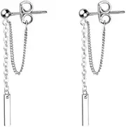 [Generic] Bar Chain dangle Drop Earrings for Women Girls Ball Studs 925 Sterling Silver Fashion Threader Hanging Hypoallergenic Jewelry