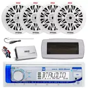 Dual Bluetooth Marine Radio, Cover, Antenna,Amp w/Kit, 4x 8'' 300W White Speaker