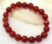 Faceted 6/8/10/12/14mm Red Jade Round Gemstone Beads Stretchy Bracelet 7.5" AAA+