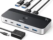 UGREEN USB 3.0 Switch 2 Computers Sharing USB C & A Devices, 4 Port USB A Switcher Sharing Keyboard and Mouse, Printer/Scanner with 2 USB 3.0 Cables and Remote