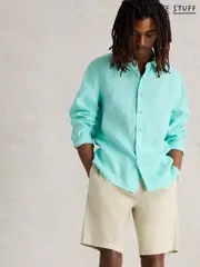 White Stuff Blue Keswick Long Sleeve 100% Linen Shirt (H15791) | $136