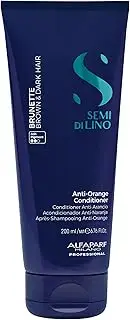 Alfaparf Milano Semi di Lino Brunette Anti-Orange Conditioner - Blue Light Shield Technology - Detangles and Neutralizes Orange Tones - 6.7 oz