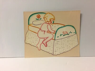 1939 Vintage Meyercord Decal Wall Decoration Transfers Crawling into Bed # 132