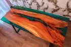 Green Resin River Walnut Epoxy Table,Live Edge Epoxy River Table, Dining Tables