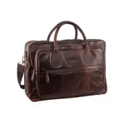 Pierre Cardin Mens Rustic Leather Overnight Bag Weekend Luggage Chocolate