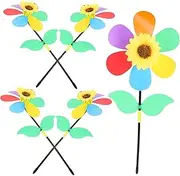 ibasenice 5pcs Sunflower Wind Spinners Colorful Plastic Lawn Pinwheels for Outdoor Decor for Parties Birthdays and Holiday Celebrations Durable Garden