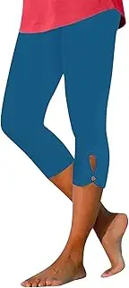 [Generic] Womens Capris for Summer Dressy Cropped High Waist Yoga Pants Comfy Stretchy Leggings Workout Compression Pants, Dark Blue-e, X-Large