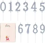 EAKE 10-Pieces Bulk Number Candles 0-9 Birthday Candles for Cake (Silver)