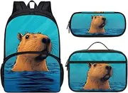 [Dremagia] Capybara Backpack with Lunchbox and Pencil Case for School Kid's School Backpacks 3 in 1 Schoolbag for Girl Boy Cute Bookbag Back to School 17 Inch School Bags School Supplies