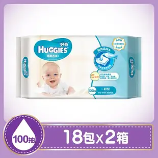 【HUGGIES 好奇】純水嬰兒濕巾一般型100抽x18包/2箱