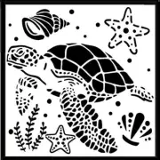CRAFTBUG STENCIL EXTRA LARGE LAYERING STENCIL 30CM X 30CM ~TURTLE & SEA SHELLS