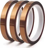 BOMEI PACK Polyimide High Temperature Tape, Heat Press Metal, 10mm x 33m Heat Transfer Resistant, Sublimation, for Soldering Protecting Circuit Board, 2.36 Mil Thick (3 Roll)