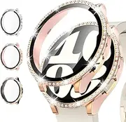 Goton 3-Pack Bling Case for Samsung Galaxy Watch 6 Screen Protector 44mm, Tempered Glass Glitter Diamond Bumper Face Cover for Galaxy Watch 6 Accessories