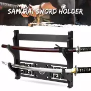 2 Tier Wall Mount Katana Samurai Sword Holder Stand Bracket Rack Tai Chi Pattern