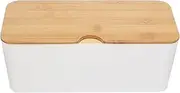 Gatuida Box Remote Control Holder Desk Organizer Makeup Brush Organizer Basket with Bamboo Lid Food Storage Bin Desk Cord Organizer Cord Hider Wire Bracket Power Cable White Bamboo Cover