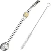 Beruth Reusable Bombilla Yerba Mate Tea Straw - Stainless Steel Strainer Filter with a beautiful bead - Metal Straw for Drinking Loose Leaf Tea, Coffee, Cocktails - Includes Cleaning Brush by