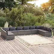 10 Piece Garden Lounge Set with Cushions Poly Rattan Grey, Garden Furniture Sets