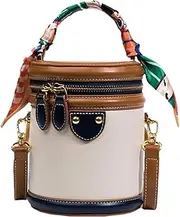 [Generic] Bucket Bag Purses | PU Leather Women Shoulder Bag with Double Zipper - Stylish Waterproof Pouch for Mobile Phone Wallet Cards Keys Tissues