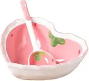 WAIT FLY Heart Shape Ceramic Dinnerware Set, Cute Strawberry Tableware set, Dessert Plate, Salad Bowl, Appetizer Snack Mixing Bowl Plate with Spoon-Pink-Bowl Set