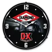 Diamond D-X Lubricating Motor Fuel Gas Man Cave Backlit LED Lighted Wall Clock